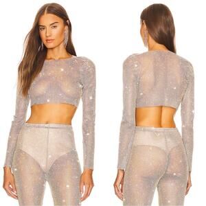 SANTA BRANDS Long Sleeve Crystal Embellished Crop Top in Golden Size XS/S
